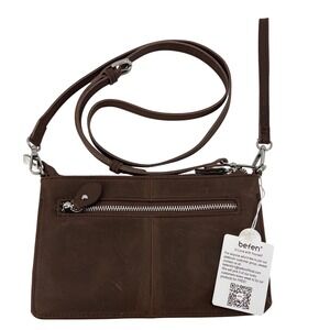Befen Dark‎ Brown Leather Crossbody Bag Zip Pockets Adjustable Strap
